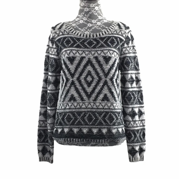Lucky Brand Black White Jacquard Knit Sweater - Picture 1 of 12